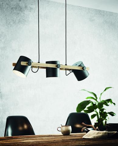 Hornwood 3Lt Bar Pendant Light Oak Timber/Black