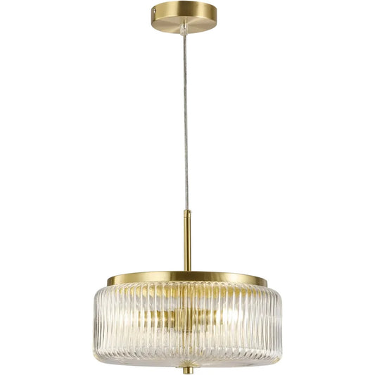 Whistler 3 Light G9 Ribbed Glass Pendant Brass