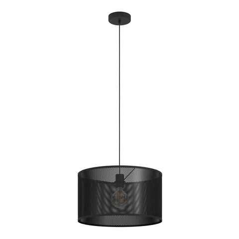 Manby Black 1Lt Mesh Metal Drum Shade Pendant Light Eglo