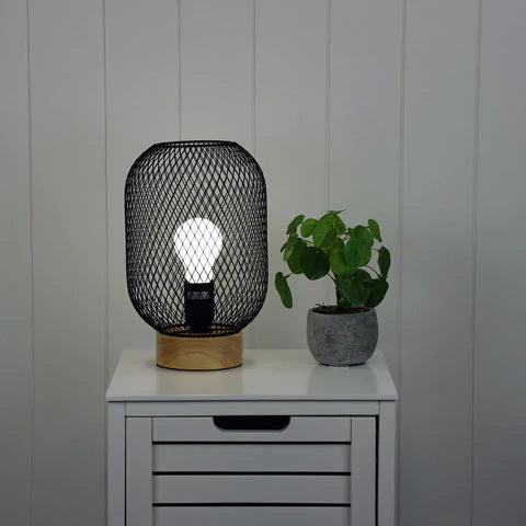 Tilda Mesh Table Lamp with Oak Timber