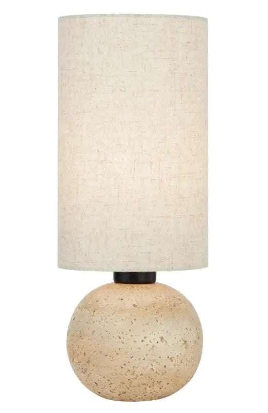 Amador Travertine Look Lamp with Fabric Drum Shade Beige