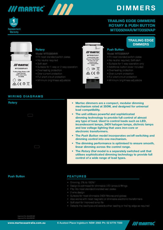Push Button LED Light Dimmer MTD350VAP