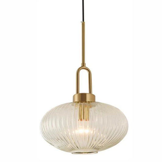 Cape 1lt Pedant Light Satin Brass Clear Ribbed Glass