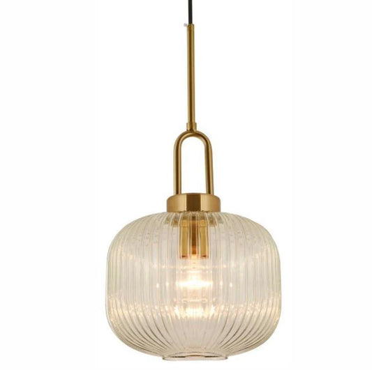 Maine 1lt Pedant Light Satin Brass Clear Ribbed Glass