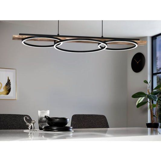 Boyal 40W 3Lt Wood/Black Ring Pendant