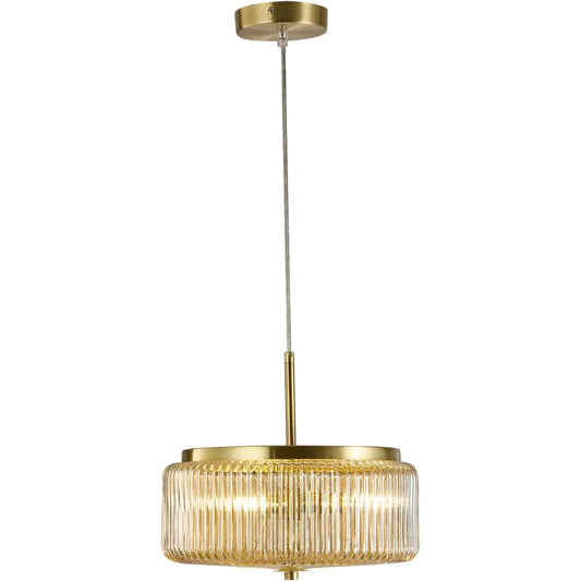 Whistler 3 Light G9 Ribbed Glass Pendant Brass