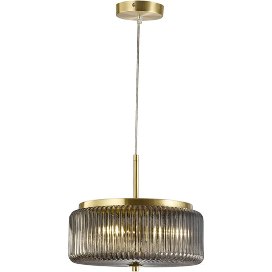 Whistler 3 Light G9 Ribbed Glass Pendant Brass