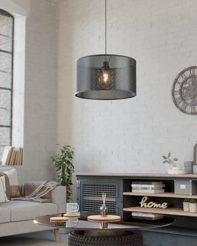 Manby Black 1Lt Mesh Metal Drum Shade Pendant Light Eglo