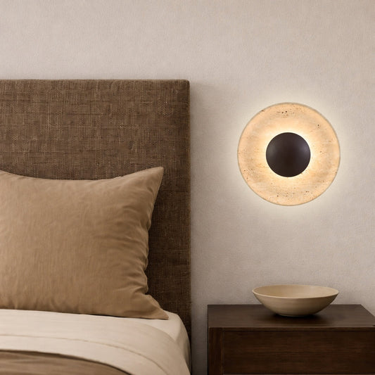 Firan Travertine LED Round Bowl Wall Light
