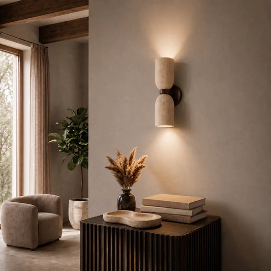 Kario Twin Up/Down Wall Light Travertine Beige Brown