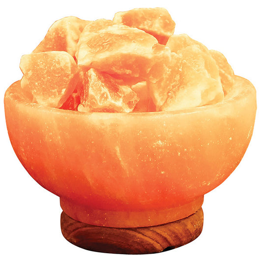 Mini Fire Bowl Himalayan Salt Lamp With Wooden Base