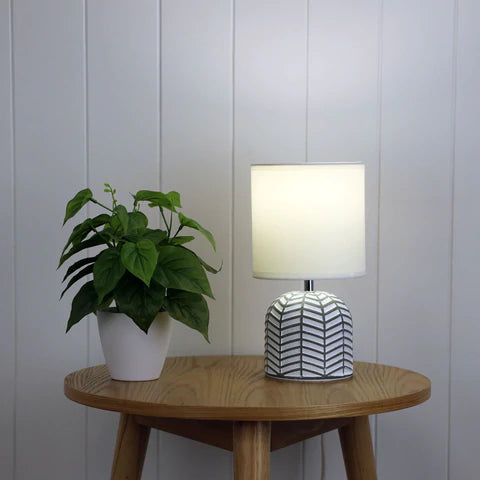 Mandy Ceramic Chevron Table Lamp with Fabric Drum Shade