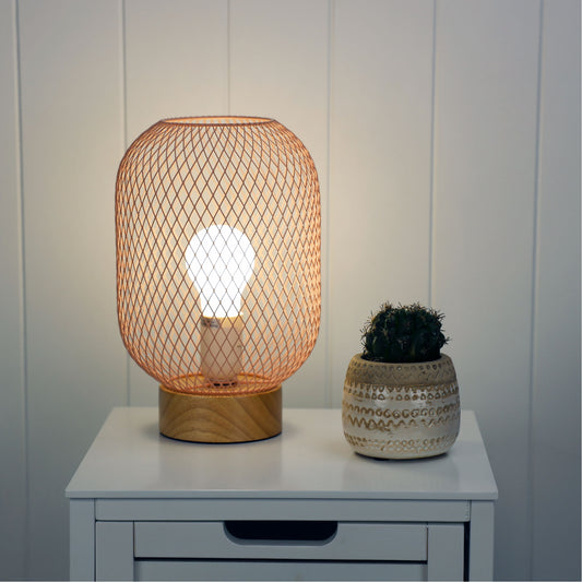 Tilda Mesh Table Lamp with Oak Timber