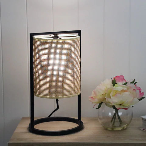 Mandalay Natural Rattan Shade Table Lamp Black