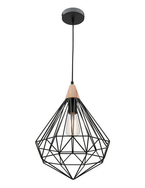 Raglan 1 Light Pendant Light Black/Oak