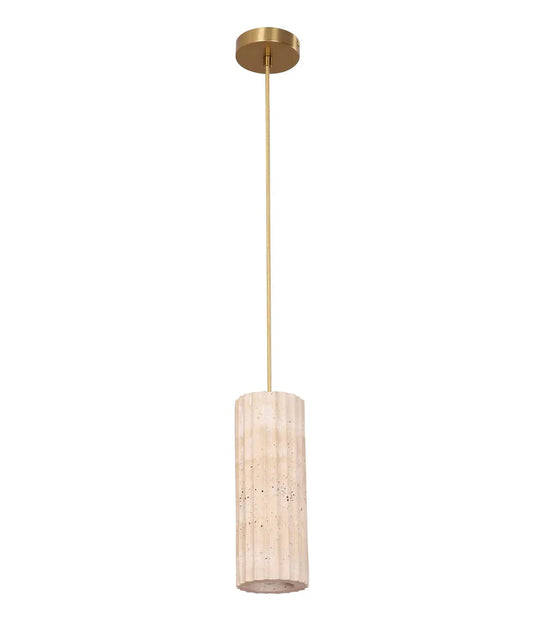 Sagitta Ribbed Travertine Tube Pendant Light