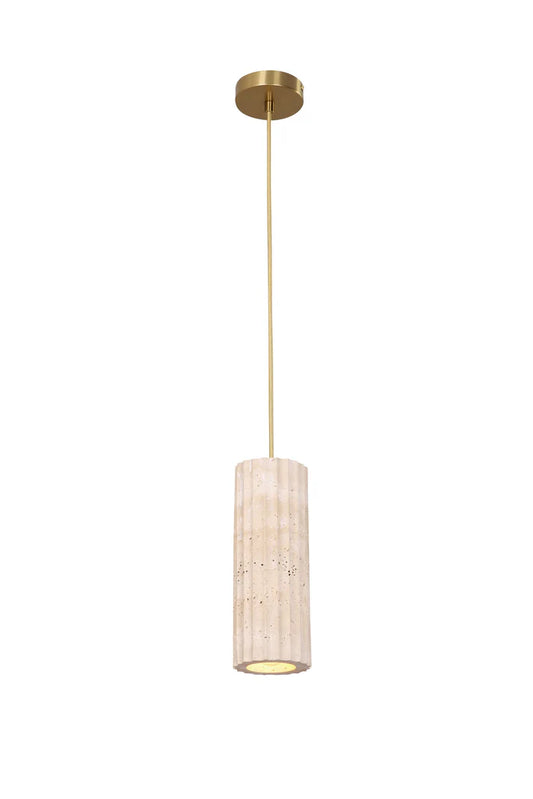 Sagitta Ribbed Travertine Tube Pendant Light