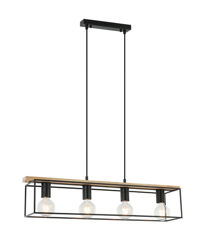 Virun 4Lt Black/Wood Pendant Light