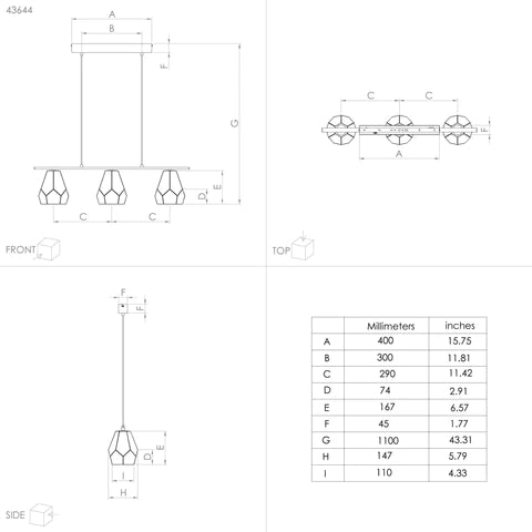 Mardyke Black/Glass Pendant Light
