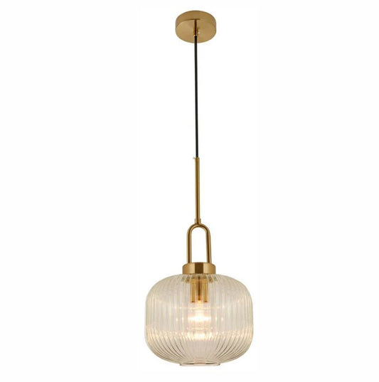 Maine 1lt Pedant Light Satin Brass Clear Ribbed Glass