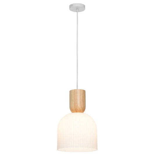 Mackenzie Ribbed Opal Glass Pendant Light Oak