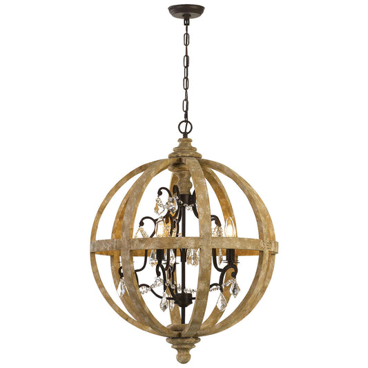 Florin Sphere Crystal Chandelier Pendant Light Resin Wood Look